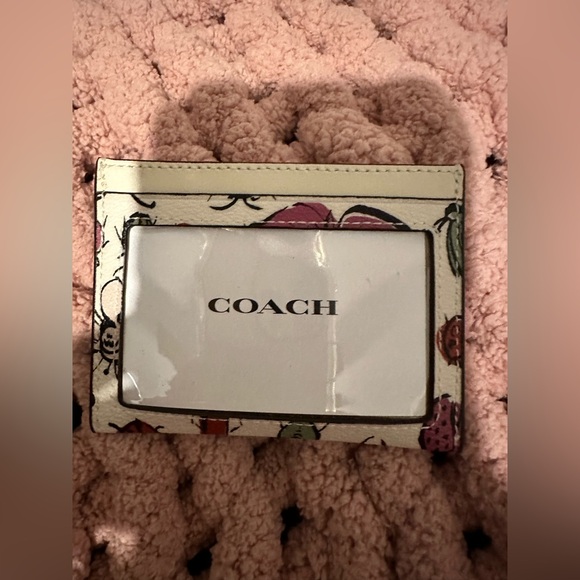 Coach White Insect Print Card Holder with gold hardware - Picture 2 of 2